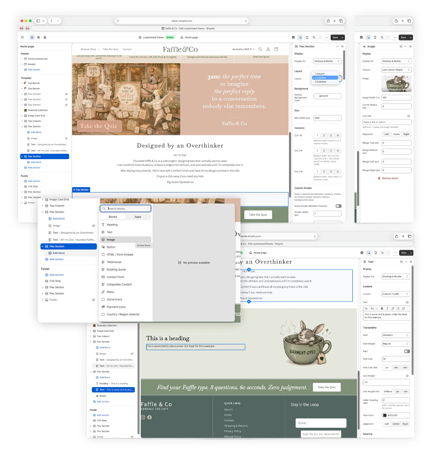 The Flex Section in the theme editor, set to one, two or three columns.