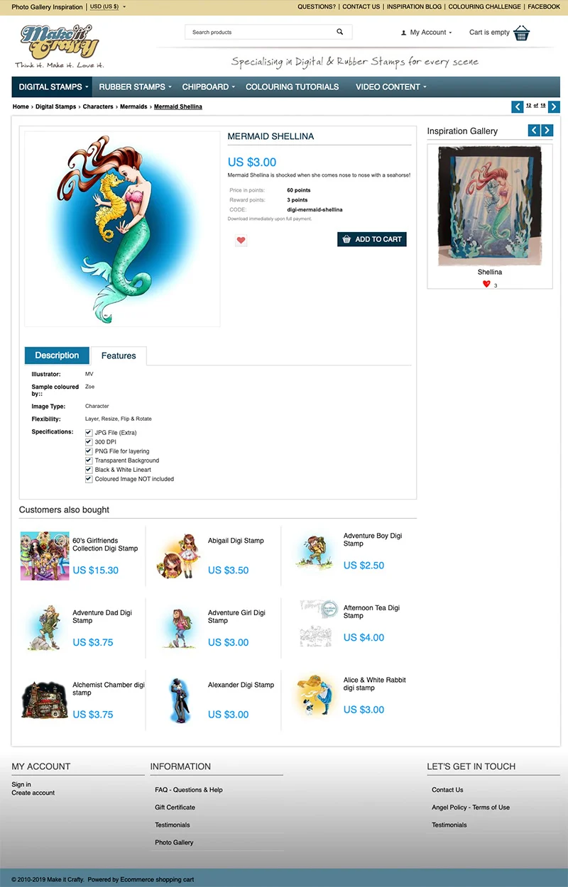 A product page, with the customer inspiration gallery