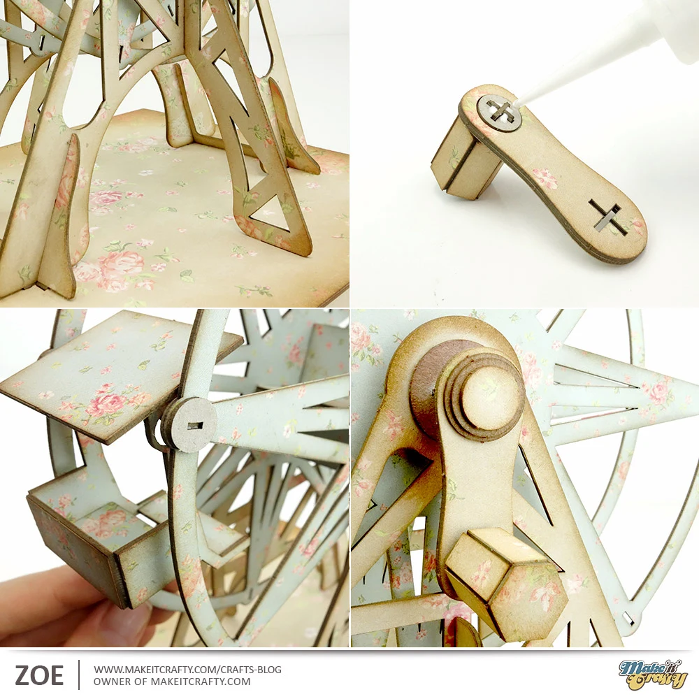 The turning mechanism, cut flat and assembled by hand.