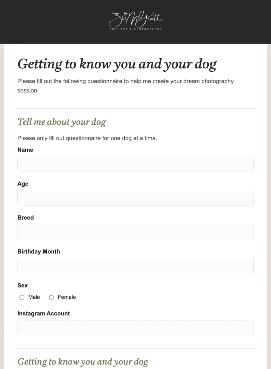 Getting to know you and your dog questionnaire