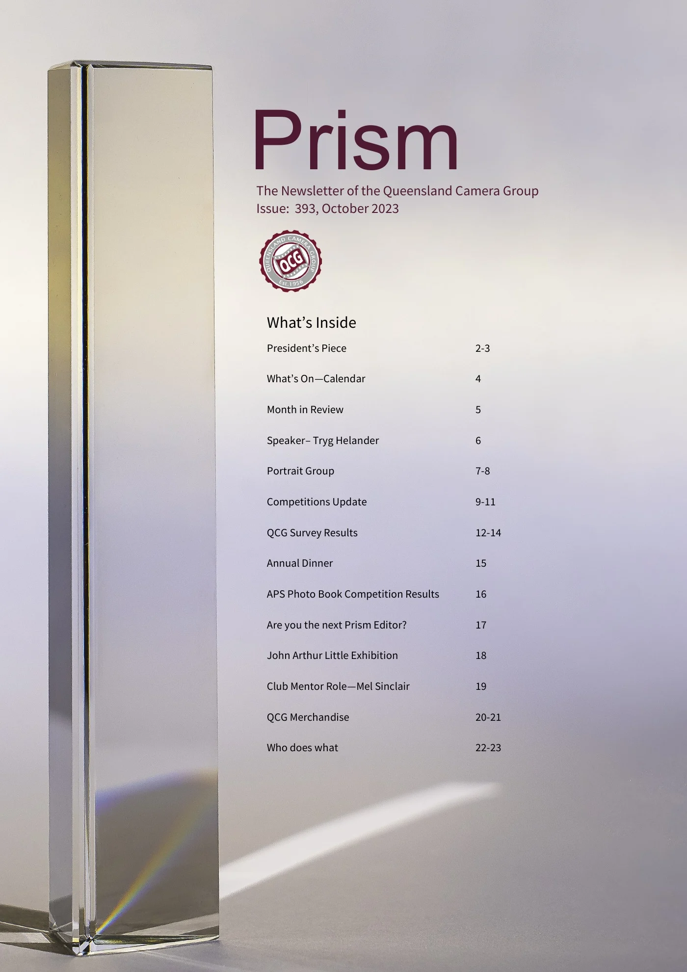 Prism, October 2023. The newsletter before I became editor.
